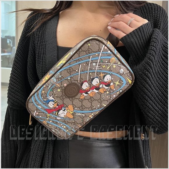 GUCCI x DISNEY brown leather Donald Duck GG Supreme 38-95 leather Belt BUM Bag - Picture 8 of 13